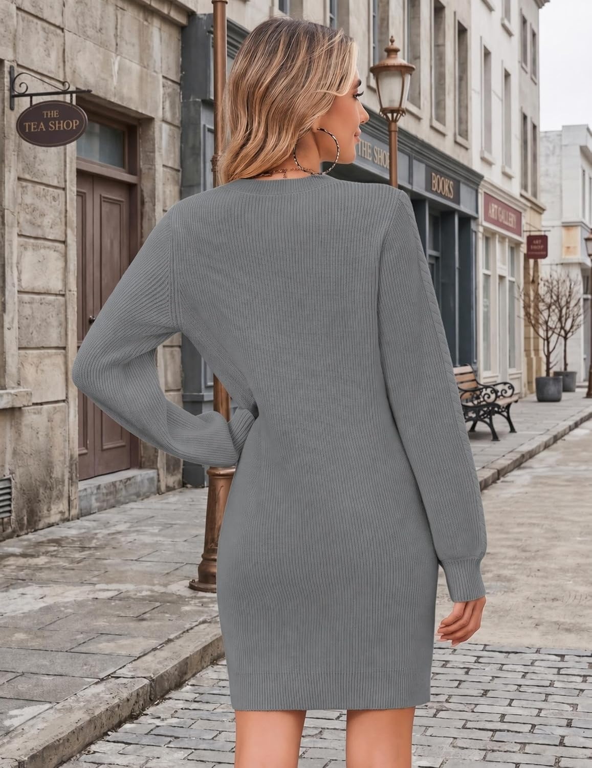 image:imageZeagoo Sweater Dresses for Women 2026 Fall Winter Long Sleeve Bodycon DressGrey
