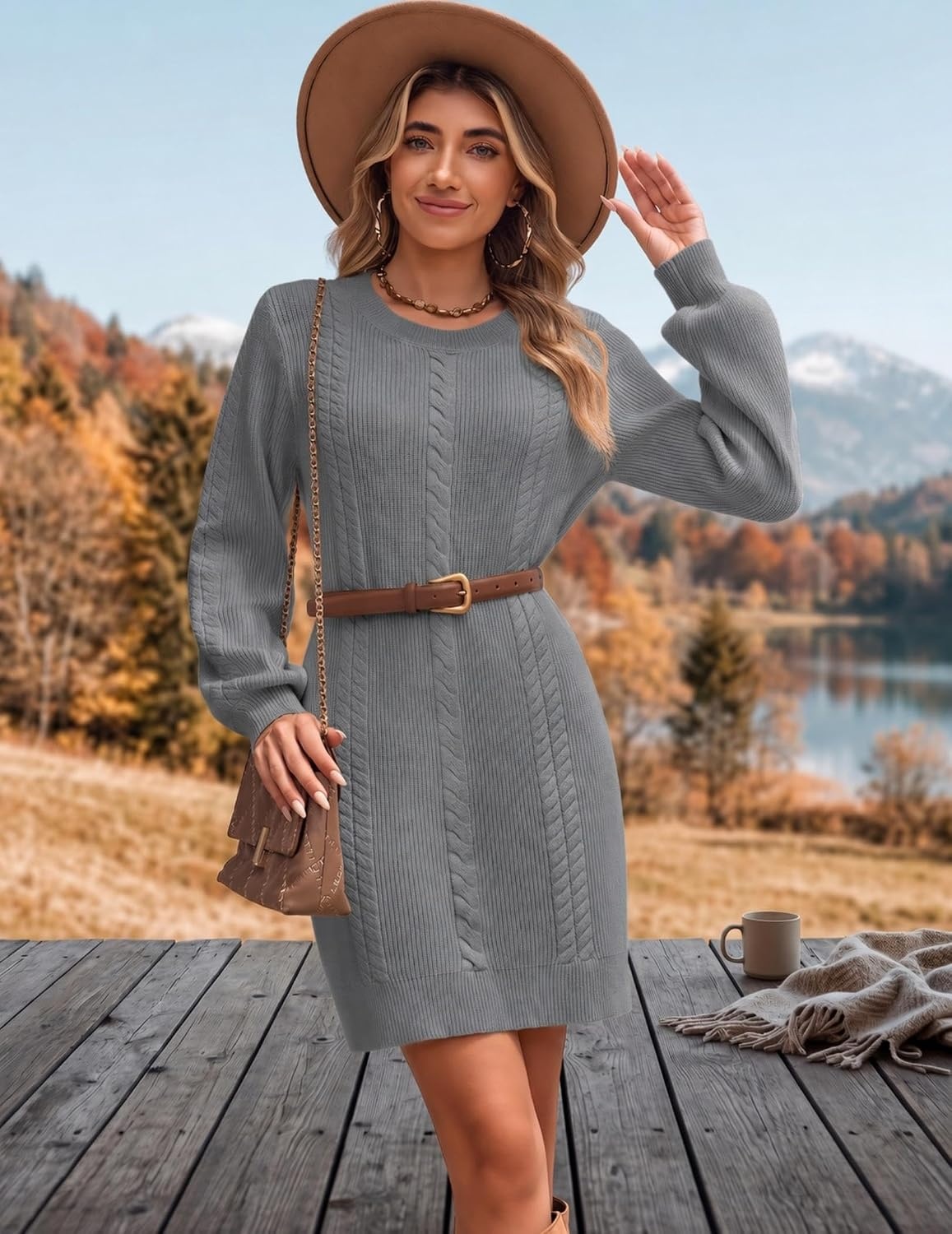 image:imageZeagoo Sweater Dresses for Women 2026 Fall Winter Long Sleeve Bodycon DressGrey