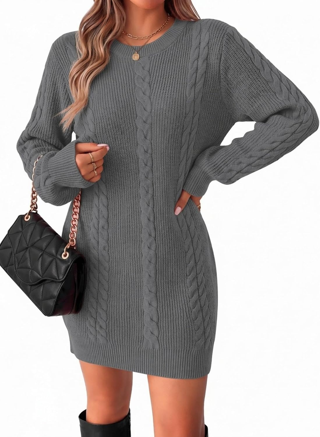 image:imageZeagoo Sweater Dresses for Women 2026 Fall Winter Long Sleeve Bodycon DressGrey