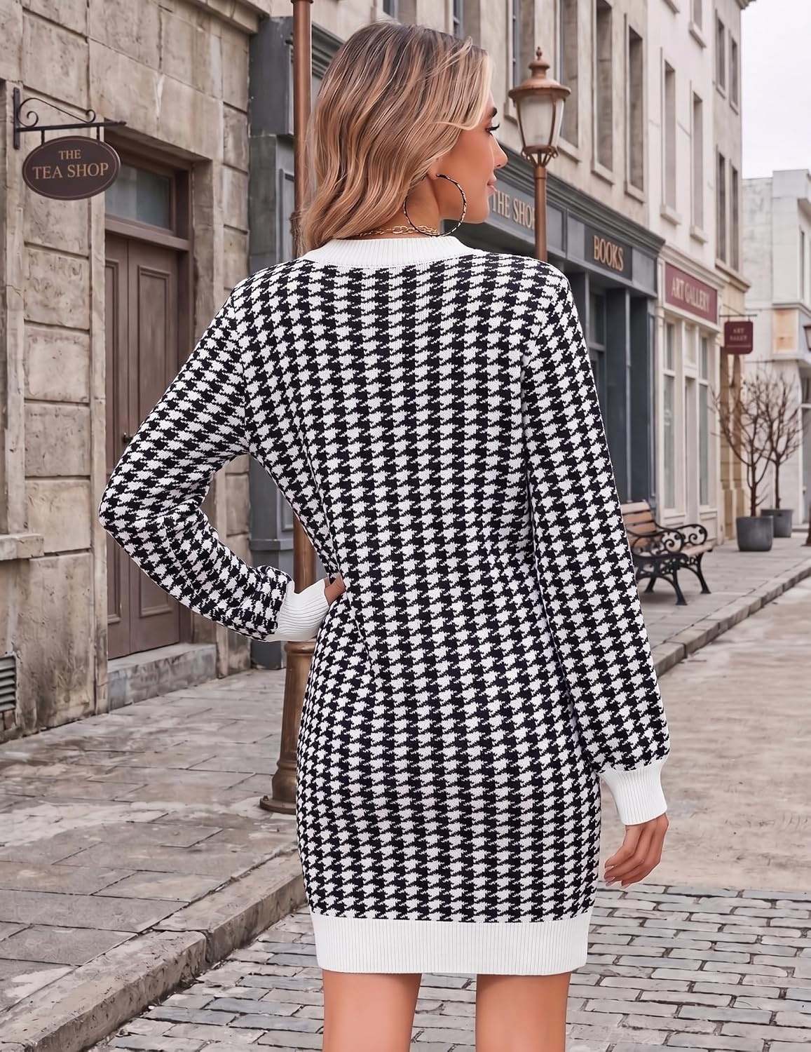 image:imageZeagoo Sweater Dresses for Women 2026 Fall Winter Long Sleeve Bodycon DressHoundstooth