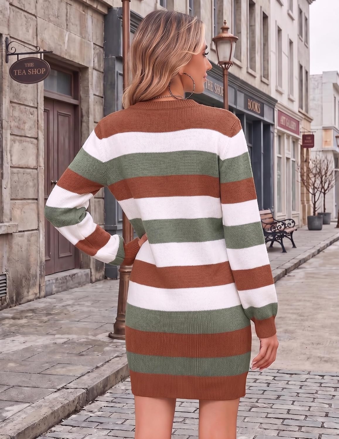 image:imageZeagoo Sweater Dresses for Women 2026 Fall Winter Long Sleeve Bodycon DressMulticolor