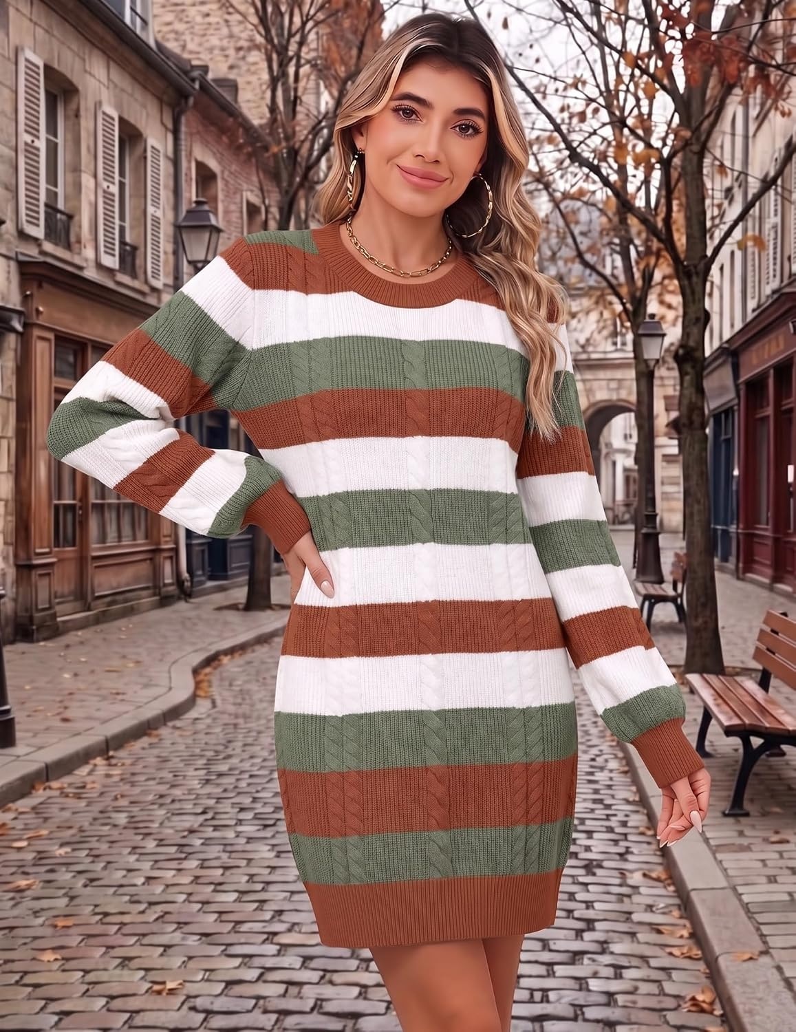 image:imageZeagoo Sweater Dresses for Women 2026 Fall Winter Long Sleeve Bodycon DressMulticolor