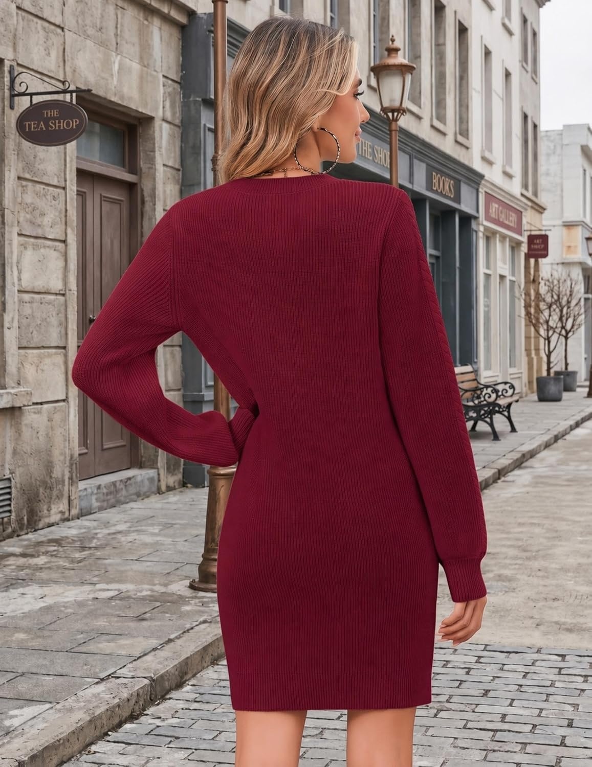 image:imageZeagoo Sweater Dresses for Women 2026 Fall Winter Long Sleeve Bodycon DressWine Red