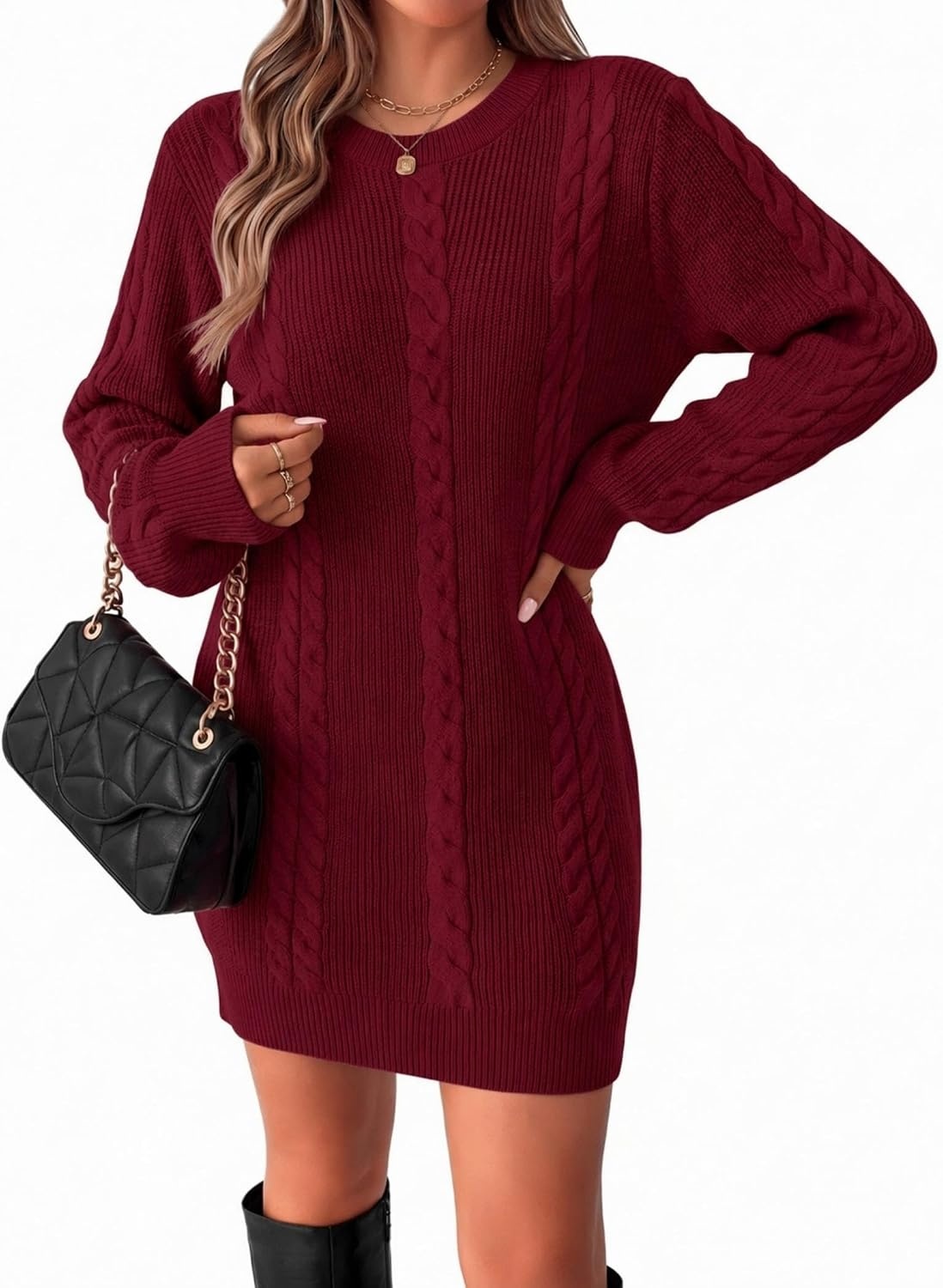 image:imageZeagoo Sweater Dresses for Women 2026 Fall Winter Long Sleeve Bodycon DressWine Red