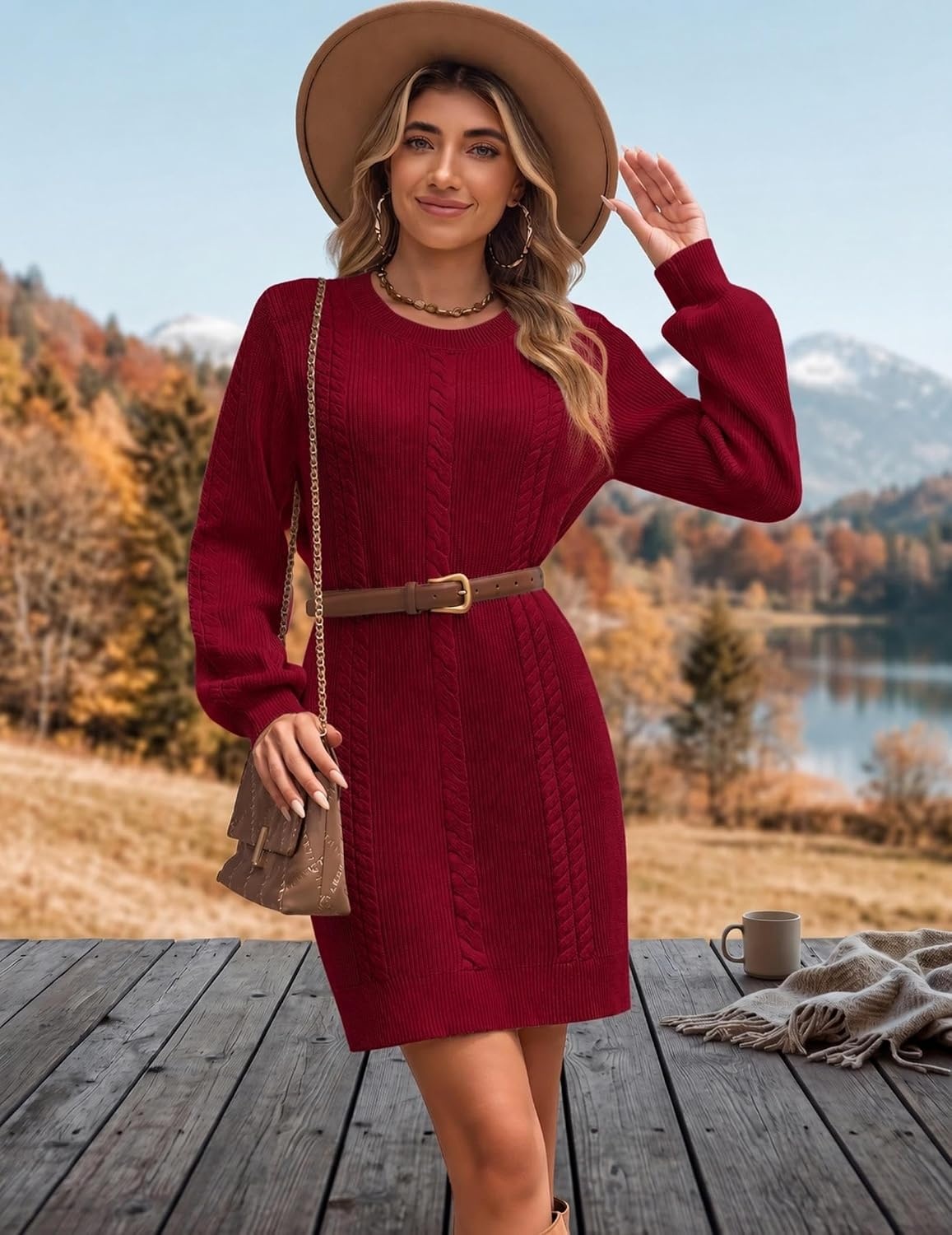 image:imageZeagoo Sweater Dresses for Women 2026 Fall Winter Long Sleeve Bodycon DressWine Red