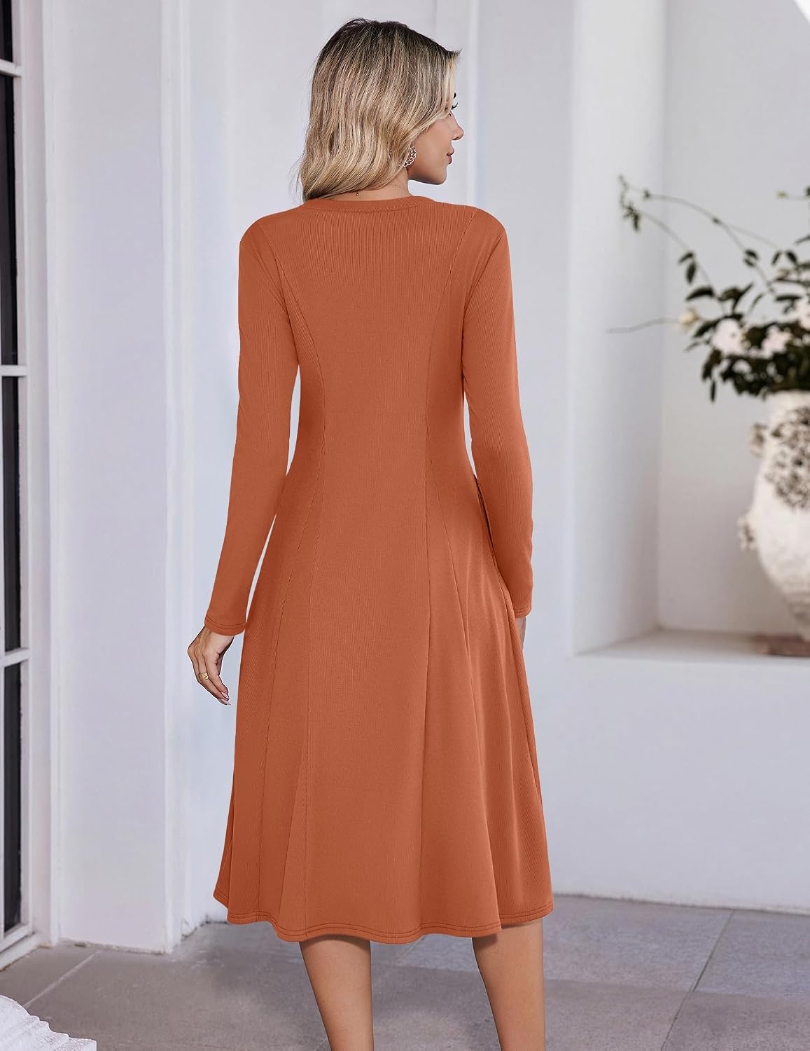 image:imageZeagoo Womens Sweater Dress Long Sleeve Ribbed Knit Flowy Midi Fall DressesCaramel