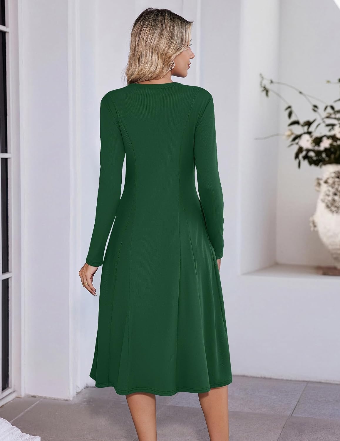 image:imageZeagoo Womens Sweater Dress Long Sleeve Ribbed Knit Flowy Midi Fall DressesGreen
