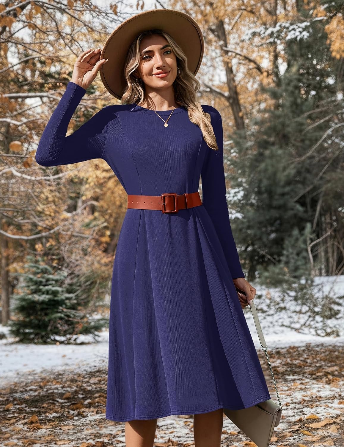 image:imageZeagoo Womens Sweater Dress Long Sleeve Ribbed Knit Flowy Midi Fall DressesNavy Blue