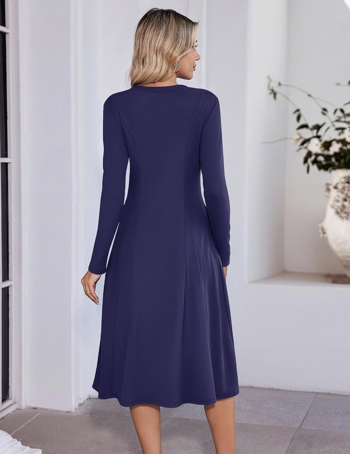 image:imageZeagoo Womens Sweater Dress Long Sleeve Ribbed Knit Flowy Midi Fall DressesNavy Blue