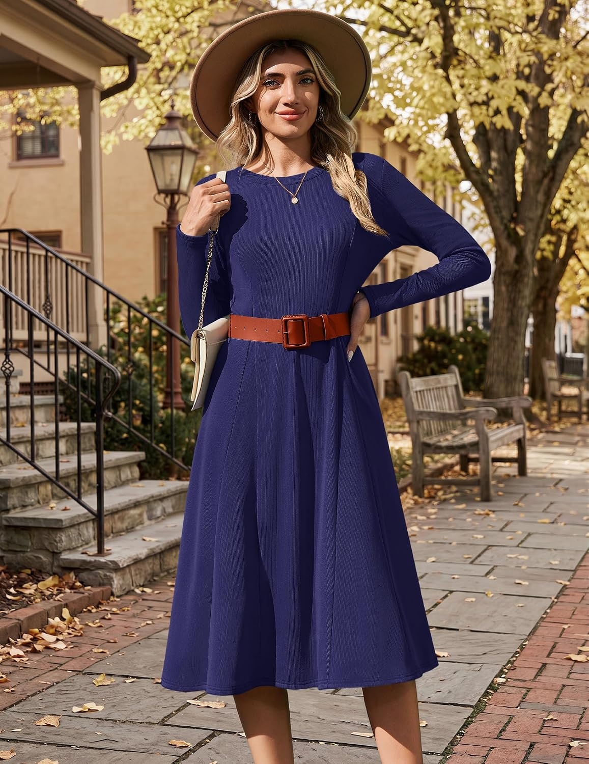 image:imageZeagoo Womens Sweater Dress Long Sleeve Ribbed Knit Flowy Midi Fall DressesNavy Blue