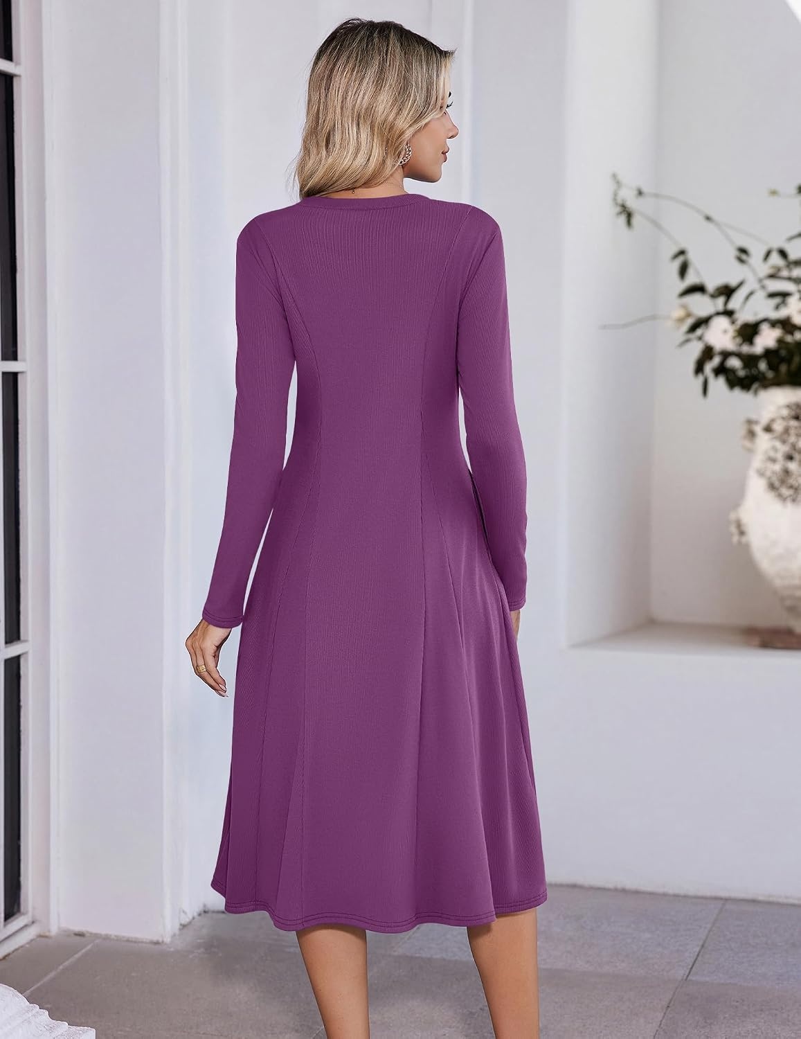 image:imageZeagoo Womens Sweater Dress Long Sleeve Ribbed Knit Flowy Midi Fall DressesPurple