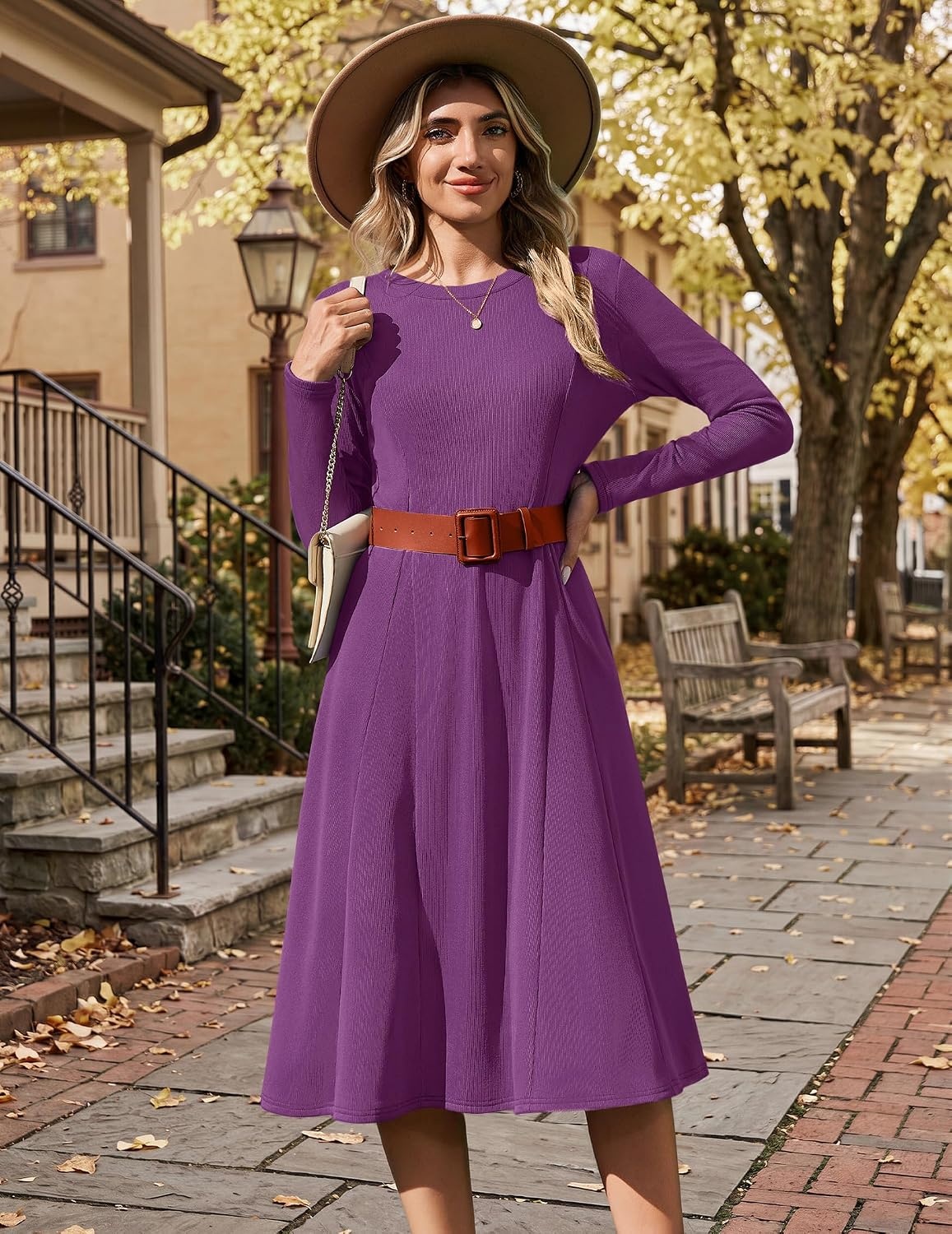 image:imageZeagoo Womens Sweater Dress Long Sleeve Ribbed Knit Flowy Midi Fall DressesPurple
