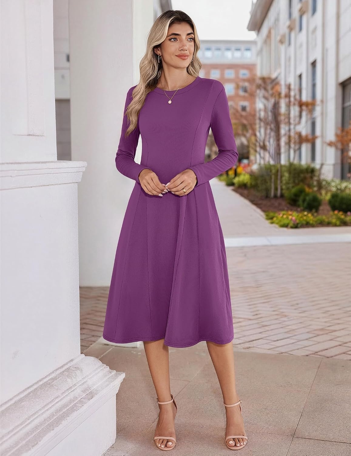 image:imageZeagoo Womens Sweater Dress Long Sleeve Ribbed Knit Flowy Midi Fall DressesPurple