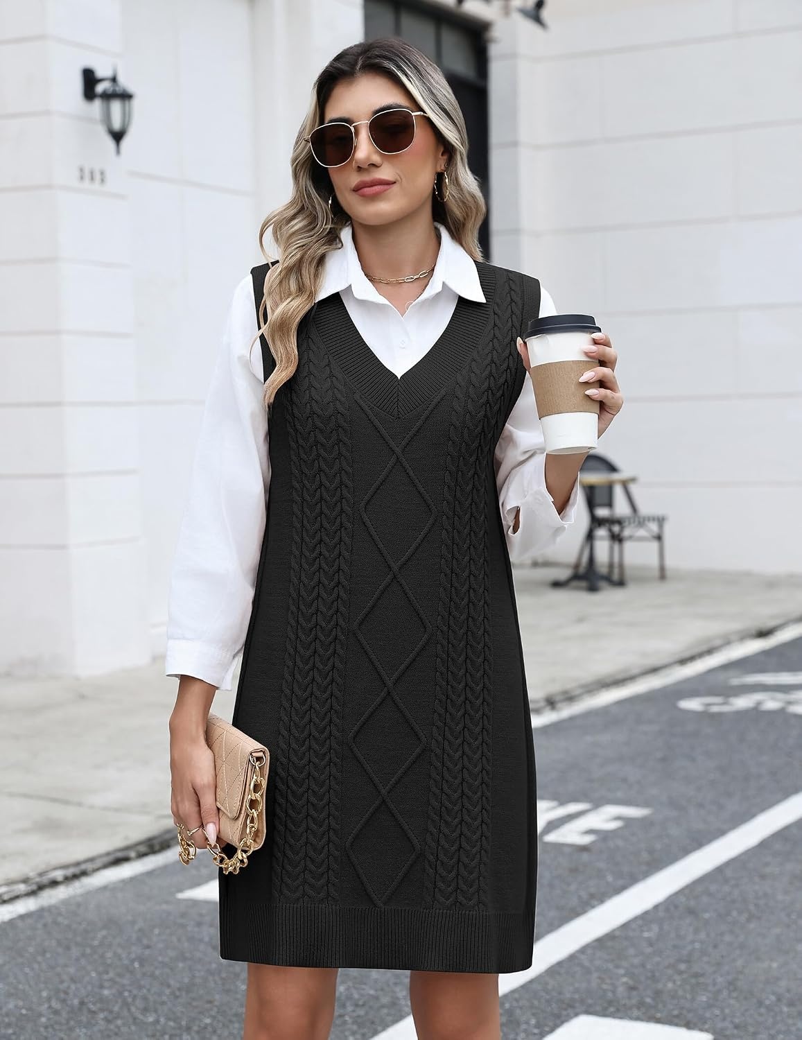 image:imageZeagoo Womens Sweater Vest Dresses Fall Knit V Neck Pullover Sweaters 202601black