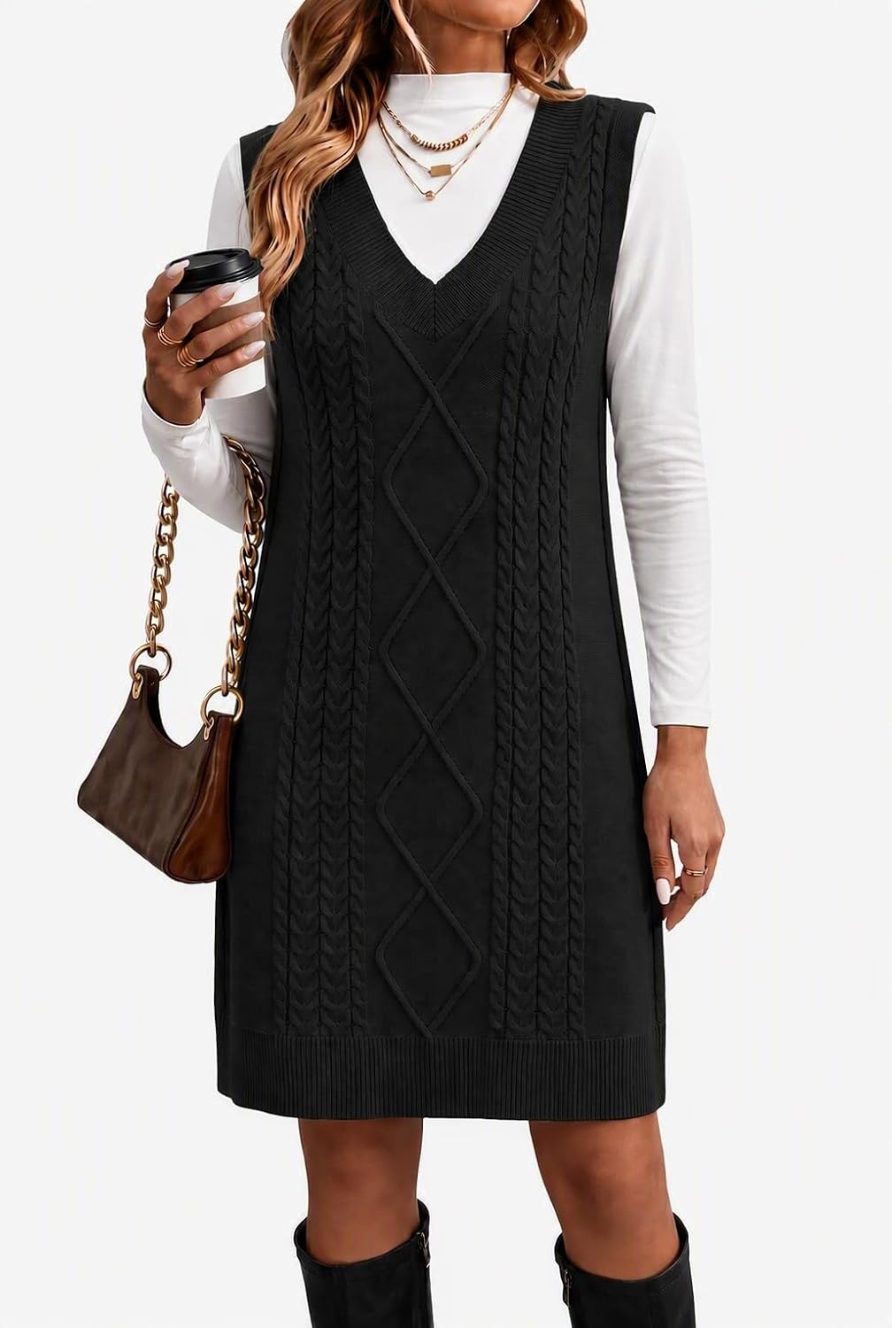 image:imageZeagoo Womens Sweater Vest Dresses Fall Knit V Neck Pullover Sweaters 202601black