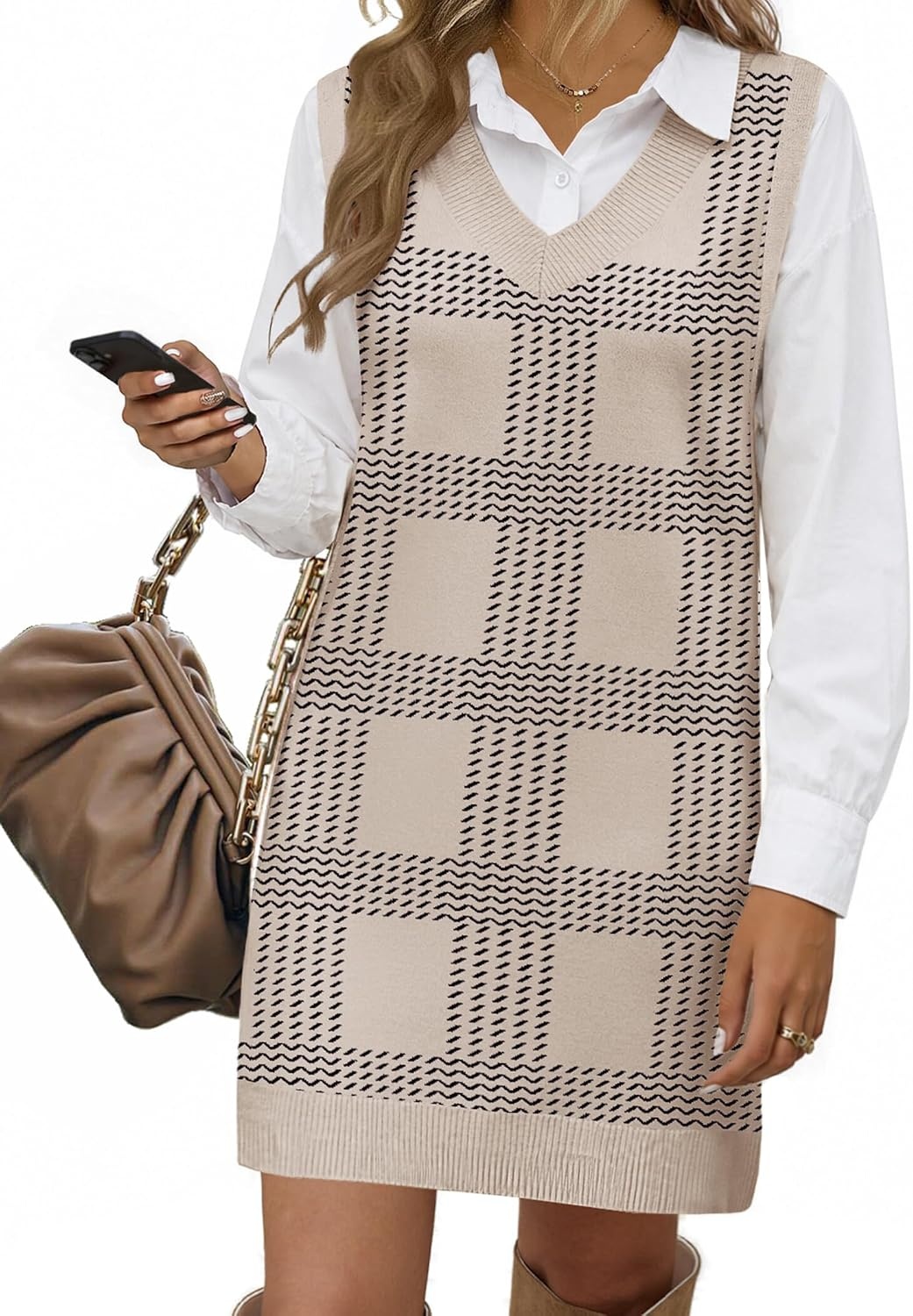 image:imageZeagoo Womens Sweater Vest Dresses Fall Knit V Neck Pullover Sweaters 202601gw304