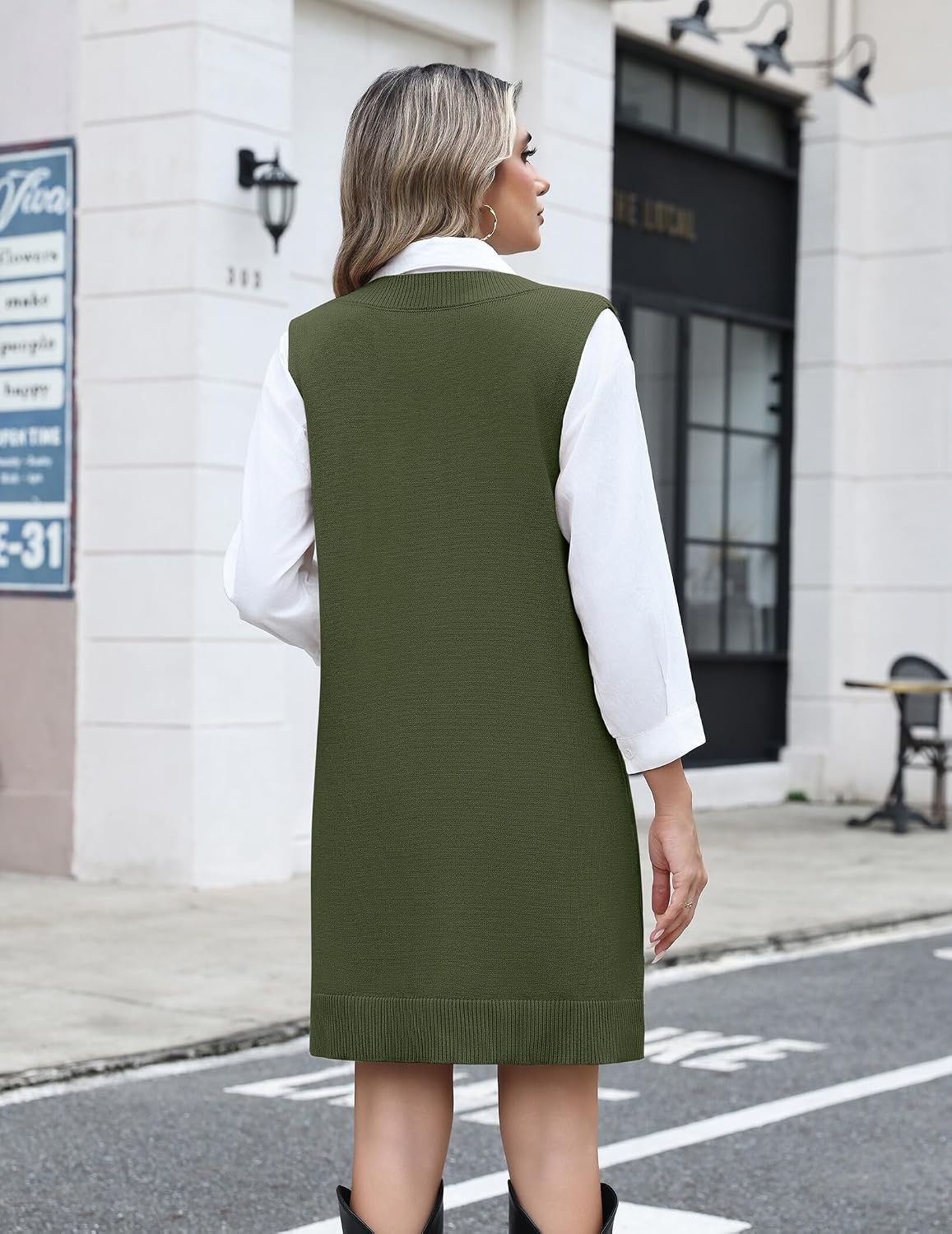 image:imageZeagoo Womens Sweater Vest Dresses Fall Knit V Neck Pullover Sweaters 2026Army Green