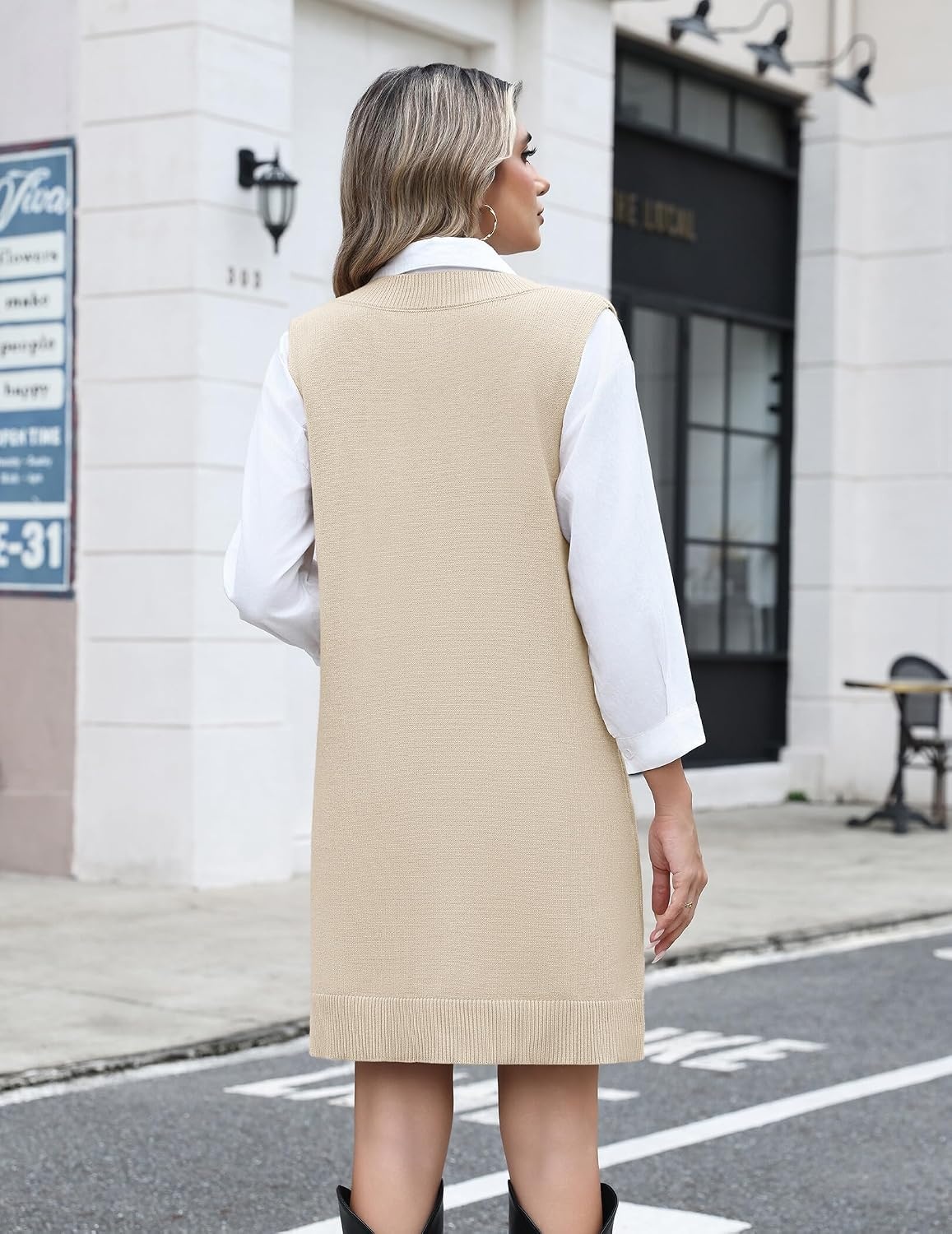 image:imageZeagoo Womens Sweater Vest Dresses Fall Knit V Neck Pullover Sweaters 2026Beige