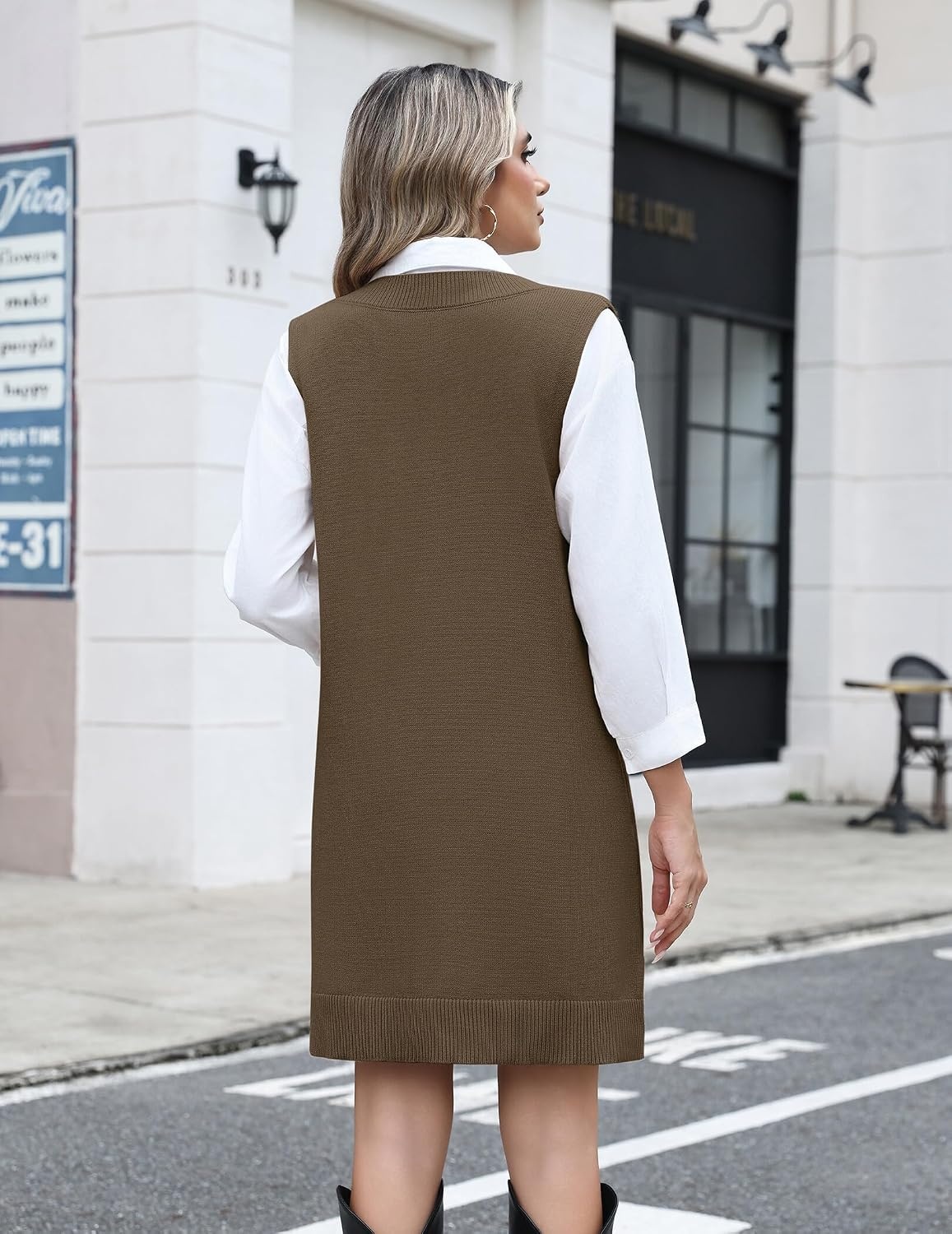 image:imageZeagoo Womens Sweater Vest Dresses Fall Knit V Neck Pullover Sweaters 2026Brown