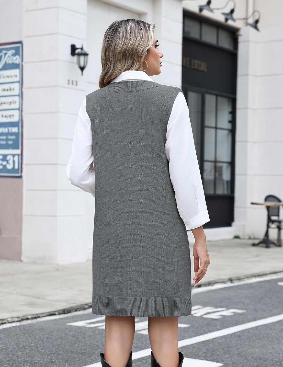 image:imageZeagoo Womens Sweater Vest Dresses Fall Knit V Neck Pullover Sweaters 2026Deep Grey