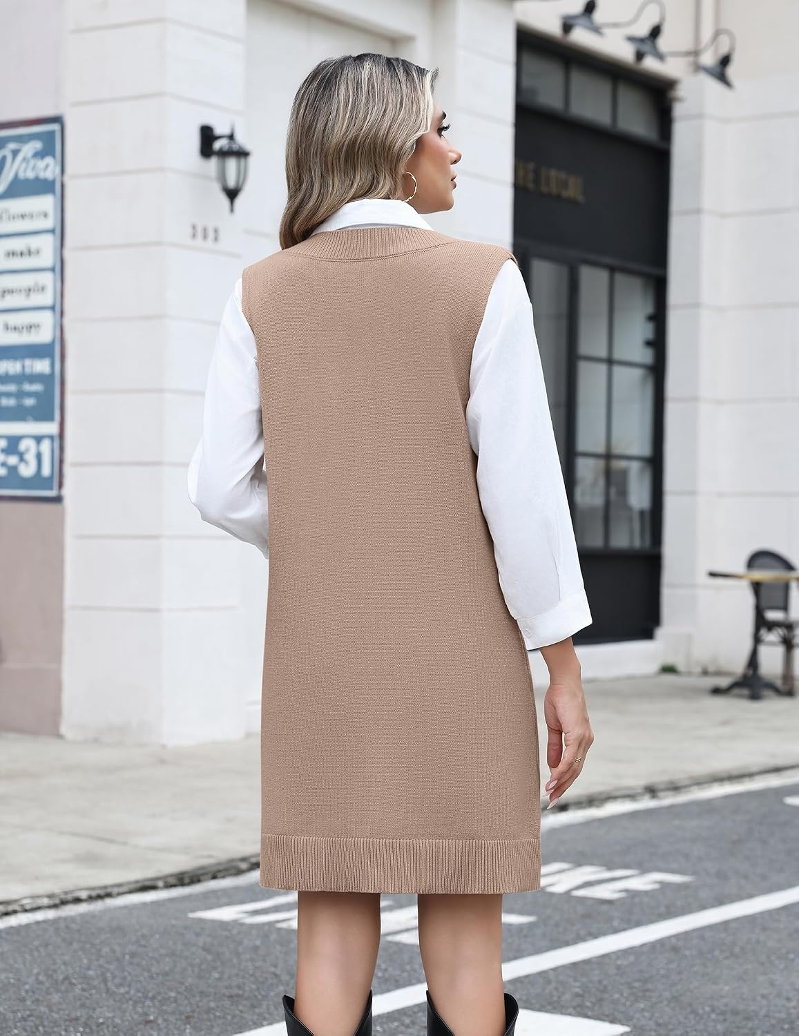 image:imageZeagoo Womens Sweater Vest Dresses Fall Knit V Neck Pullover Sweaters 2026Khaki