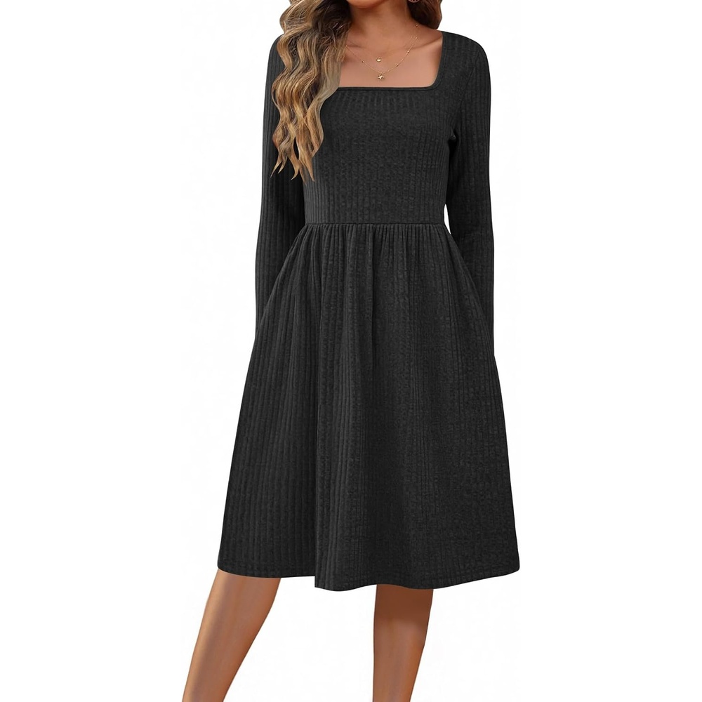 image:imageZEAGOO Women Dresses Spring Fall 2026 Sweater Dress Long Sleeve Casual Knit Dresses with PocketsBlack