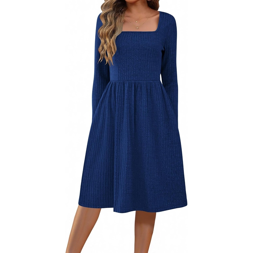 image:imageZEAGOO Women Dresses Spring Fall 2026 Sweater Dress Long Sleeve Casual Knit Dresses with PocketsNavy Blue