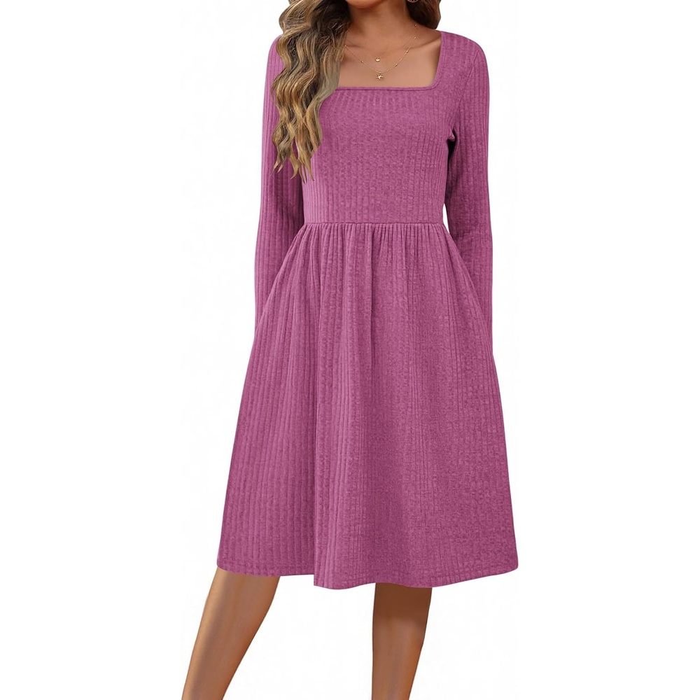image:imageZEAGOO Women Dresses Spring Fall 2026 Sweater Dress Long Sleeve Casual Knit Dresses with PocketsPurple