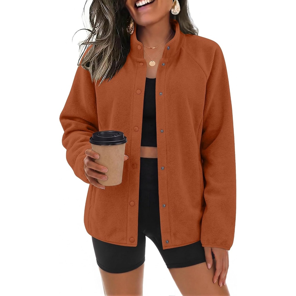 image:imageZeagoo Fleece Jackets for Women Fall Clothe Button Winter Coat with PocketsCaramel