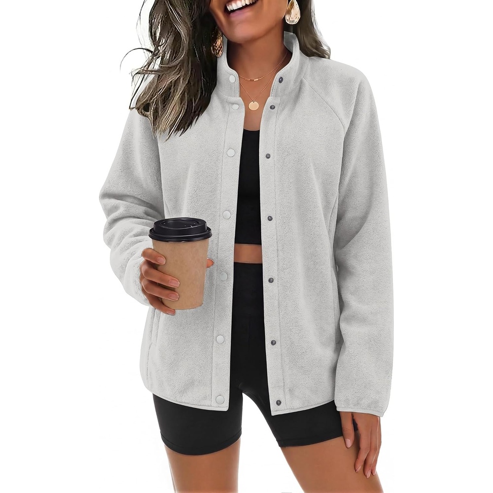 image:imageZeagoo Fleece Jackets for Women Fall Clothe Button Winter Coat with PocketsLight Grey