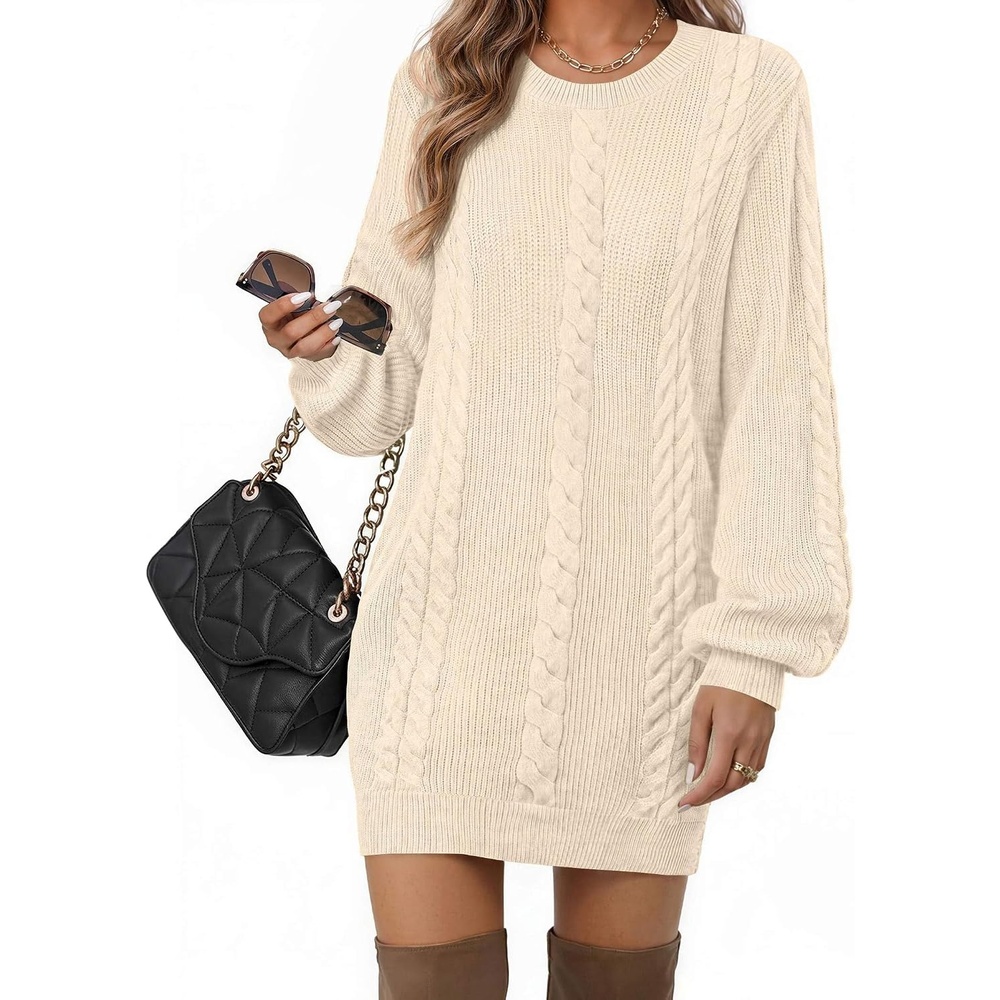 image:imageZeagoo Sweater Dresses for Women 2026 Fall Winter Long Sleeve Bodycon DressBeige