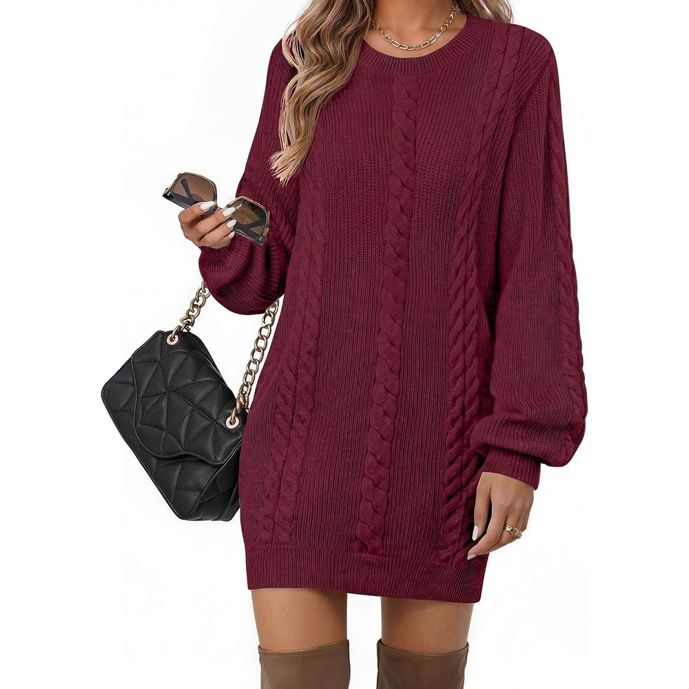 image:imageZeagoo Sweater Dresses for Women 2026 Fall Winter Long Sleeve Bodycon DressDark Red