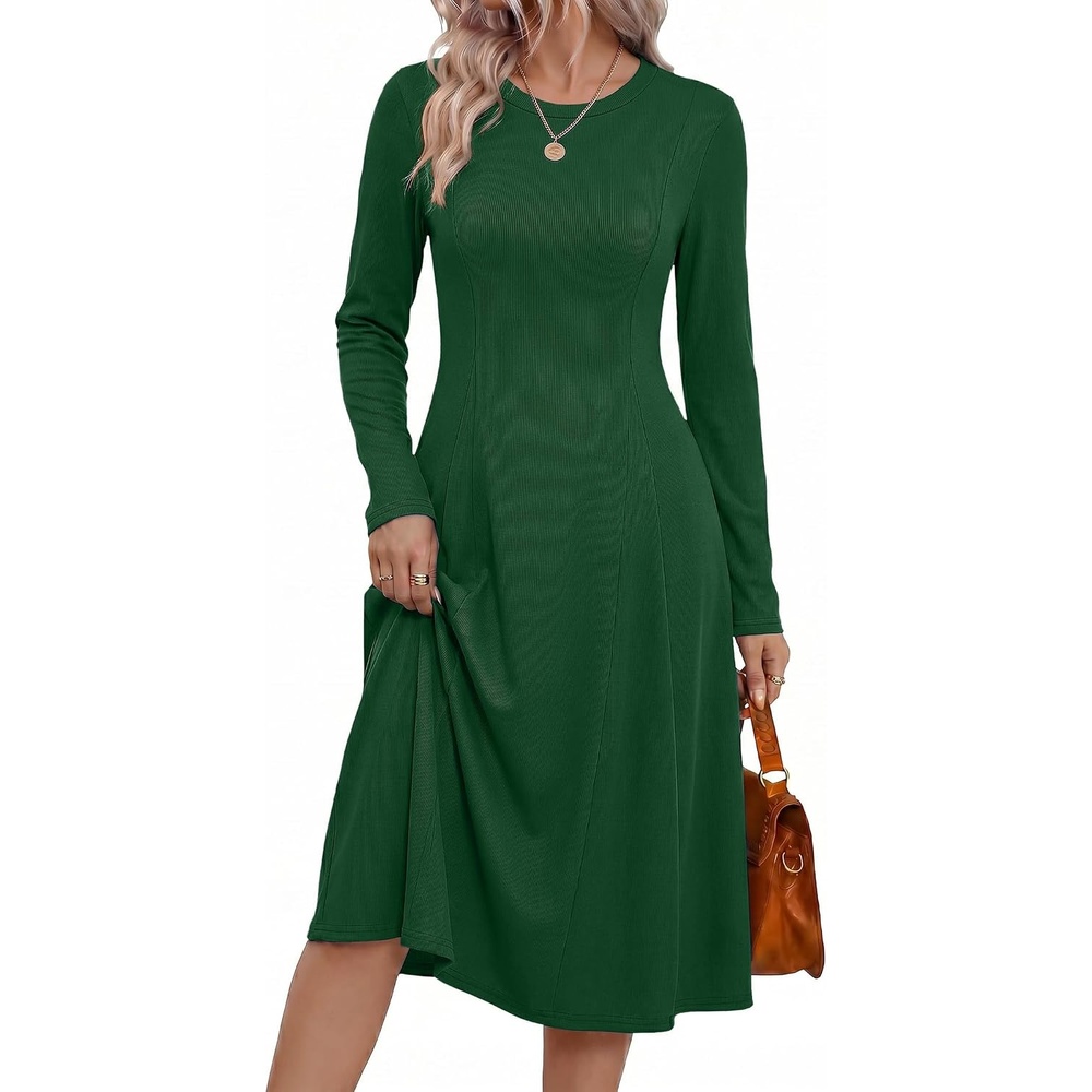 image:imageZeagoo Womens Sweater Dress Long Sleeve Ribbed Knit Flowy Midi Fall DressesGreen
