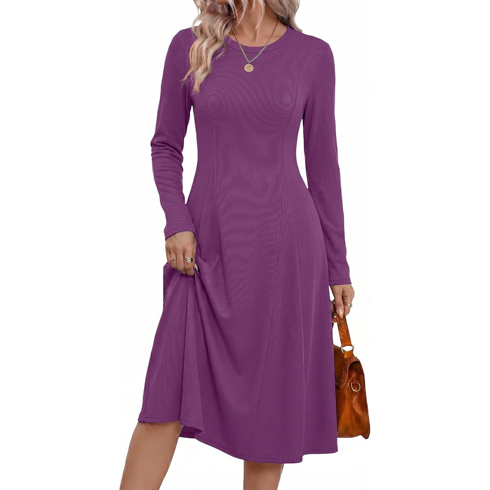 image:imageZeagoo Womens Sweater Dress Long Sleeve Ribbed Knit Flowy Midi Fall DressesPurple