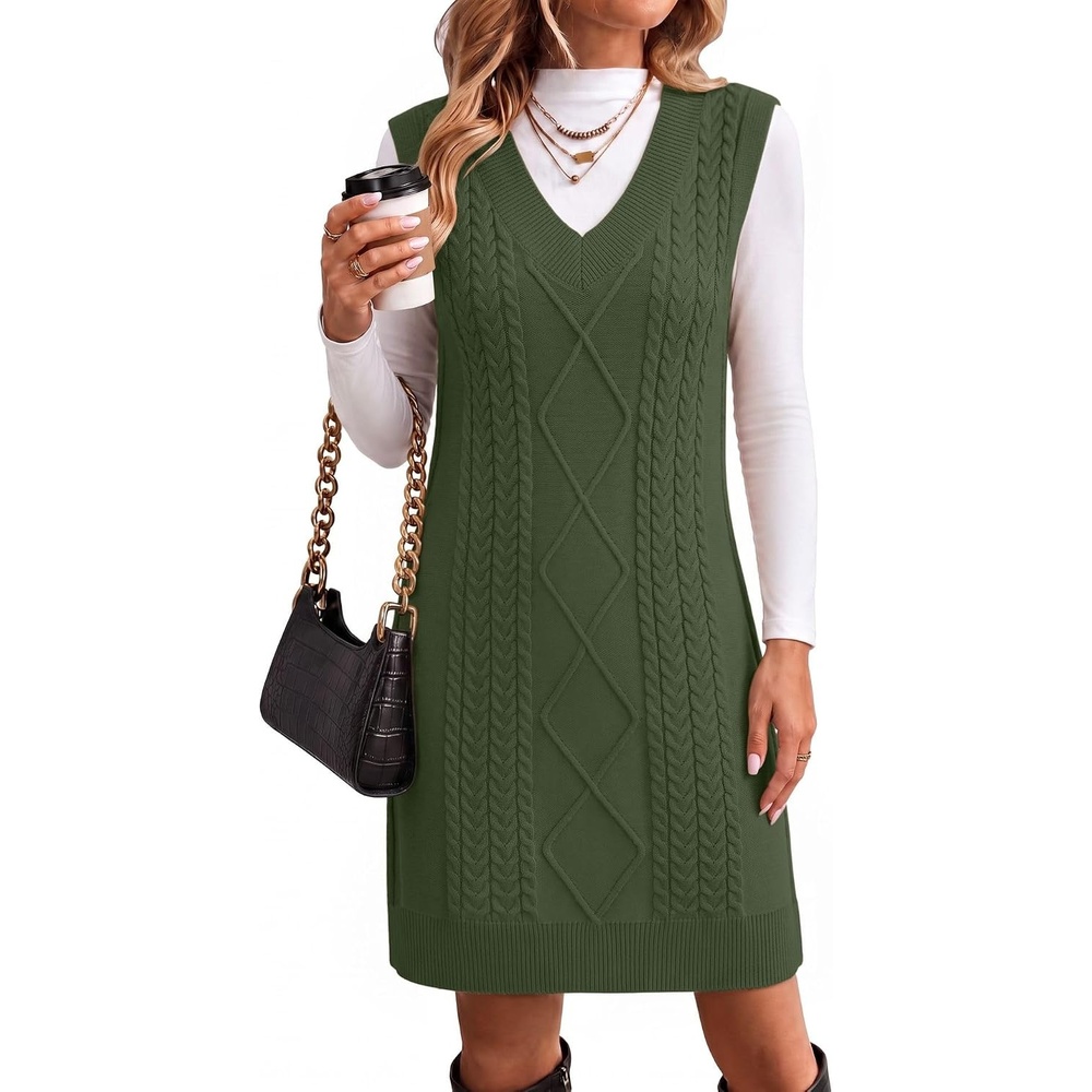 image:imageZeagoo Womens Sweater Vest Dresses Fall Knit V Neck Pullover Sweaters 2026Army Green
