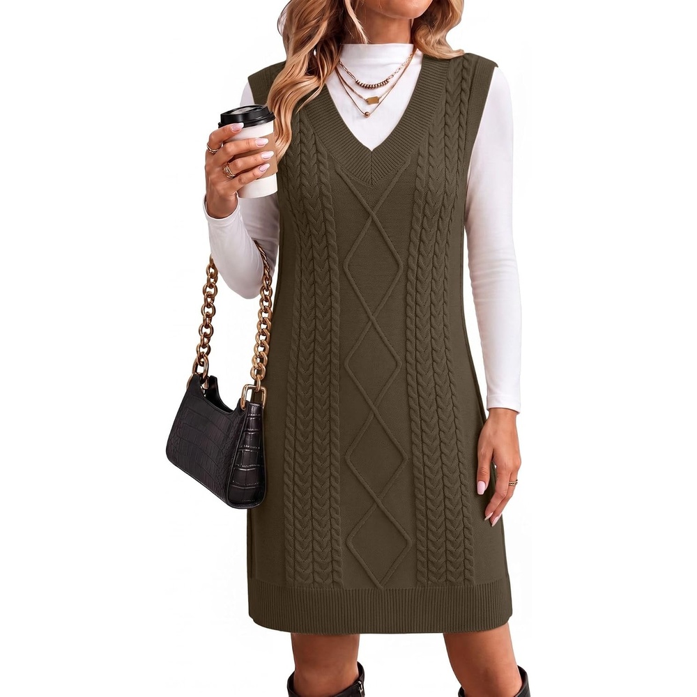 image:imageZeagoo Womens Sweater Vest Dresses Fall Knit V Neck Pullover Sweaters 2026Brown
