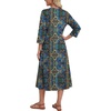 Zeagoo 3/4 Sleeve Dress for Women Midi Dresses V Neck Lace Casual Sundress(Boho Blue Printed)