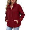 Zeagoo Fleece Jackets for Women Fall Clothe Button Winter Coat with Pockets(Wine Red)