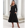 Zeagoo Midi Dresses Flare Loose Fit Navy Blue Long Sleeve Flowy Ladies(Black)