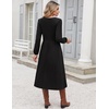 Zeagoo Midi Dresses Flare Loose Fit Navy Blue Long Sleeve Flowy Ladies(Black)