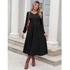 Zeagoo Midi Dresses Flare Loose Fit Navy Blue Long Sleeve Flowy Ladies(Black)