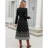 Zeagoo Midi Dresses Flare Loose Fit Navy Blue Long Sleeve Flowy Ladies(Black Boho Print)