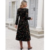 Zeagoo Midi Dresses Flare Loose Fit Navy Blue Long Sleeve Flowy Ladies(Black Floral)