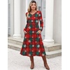 Zeagoo Midi Dresses Flare Loose Fit Navy Blue Long Sleeve Flowy Ladies(Christmas Print)
