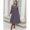 Zeagoo Midi Dresses Flare Loose Fit Navy Blue Long Sleeve Flowy Ladies(Dark Grey)
