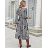 Zeagoo Midi Dresses Flare Loose Fit Navy Blue Long Sleeve Flowy Ladies(Ethnic Print)