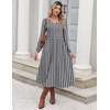 Zeagoo Midi Dresses Flare Loose Fit Navy Blue Long Sleeve Flowy Ladies(Houndstooth)