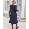 Zeagoo Midi Dresses Flare Loose Fit Navy Blue Long Sleeve Flowy Ladies(Navy Blue)