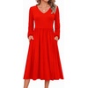 Zeagoo Midi Dresses Flare Loose Fit Navy Blue Long Sleeve Flowy Ladies(Red)