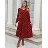 Zeagoo Midi Dresses Flare Loose Fit Navy Blue Long Sleeve Flowy Ladies(Red Plaid)